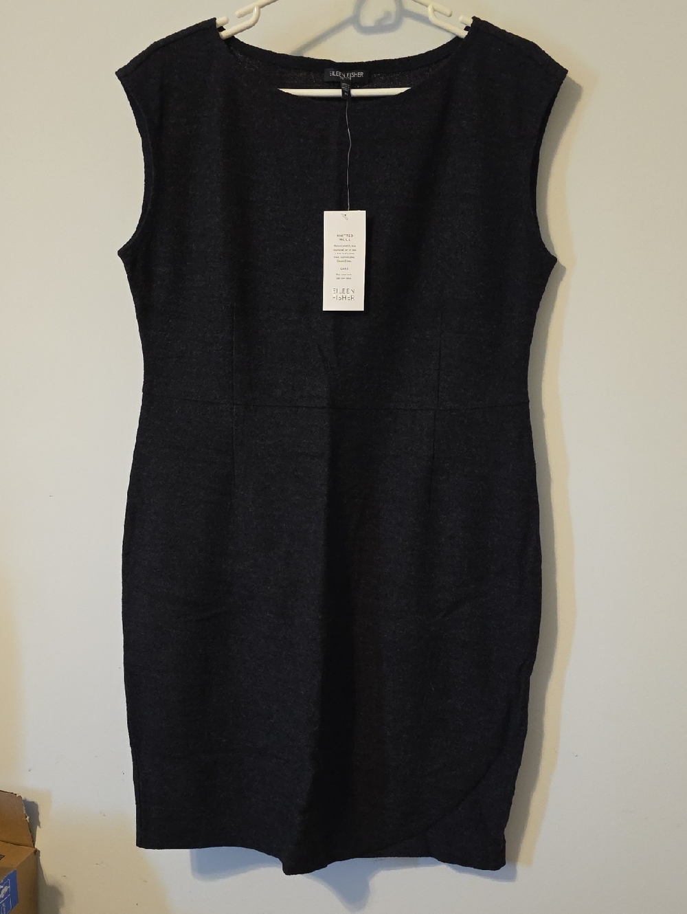NWT Eileen Fisher Knitted 100% Wool Black Sleeveless Midi Dress Size PL